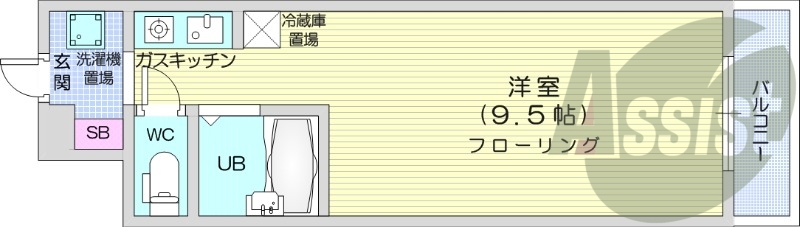 1R、都市ガス、灯油暖房、オートロック、シャワートイレ