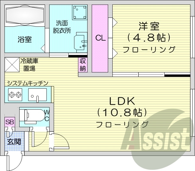 1LDK、エアコン、ペット可、システムキッチン