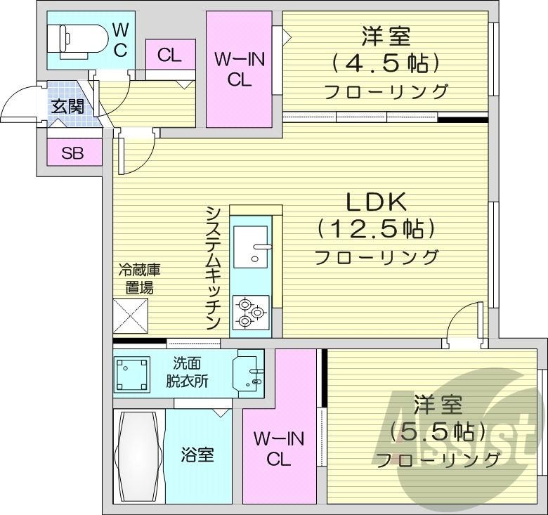 2LDK、エアコン、都市ガス、ペット飼育可能