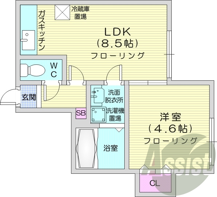 1LDK、エアコン、灯油暖房、モニタ付インターホン