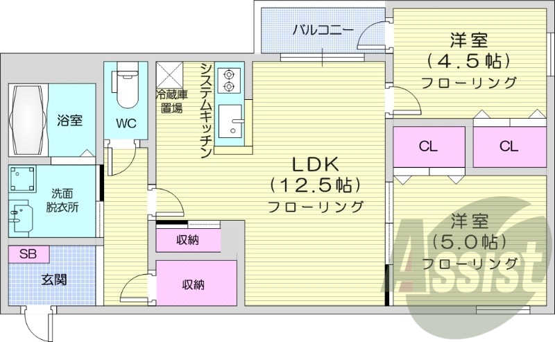 2LDK、エアコン、ネット無料、システムキッチン