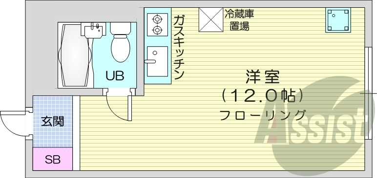 1R、都市ガス、オートロック、モニタ付インターホン