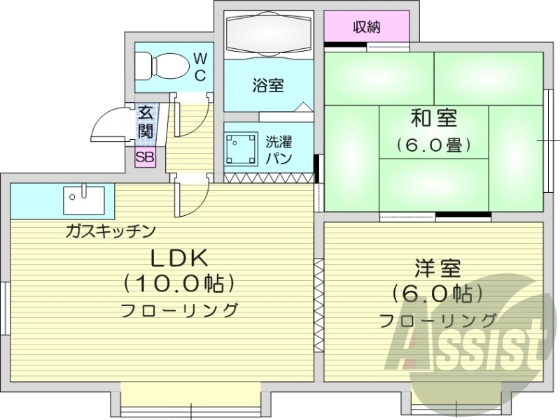 2LDK、都市ガス、灯油暖房、最上階、収納