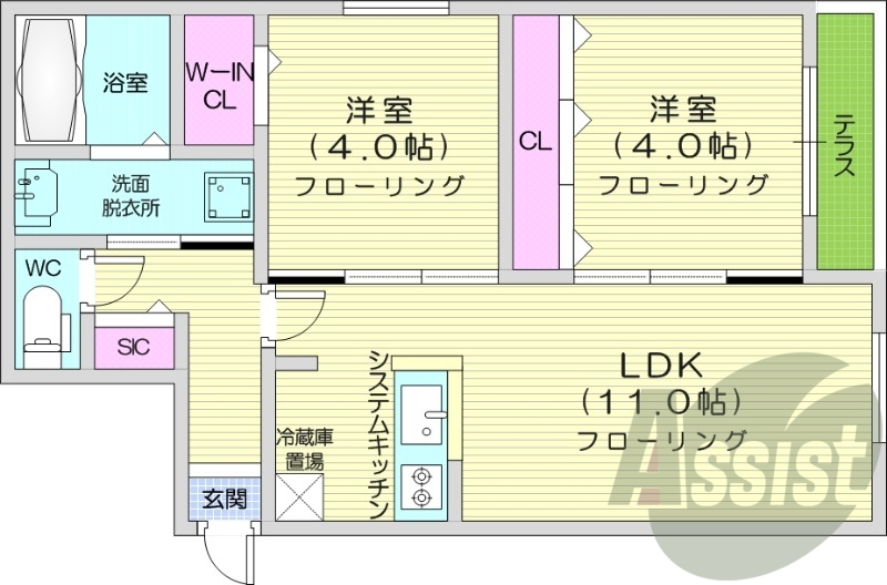 2ＬＤＫ、エアコン、ネット無料、ペット可