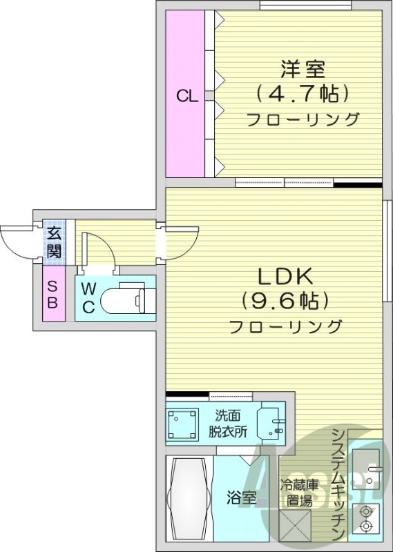 1LDK、都市ガス、エアコン、システムキッチン