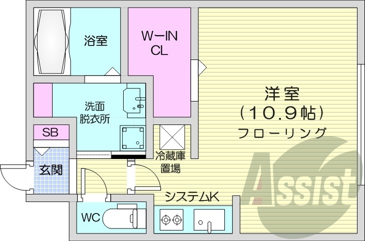 1K、エアコン、システムキッチン、ネット無料