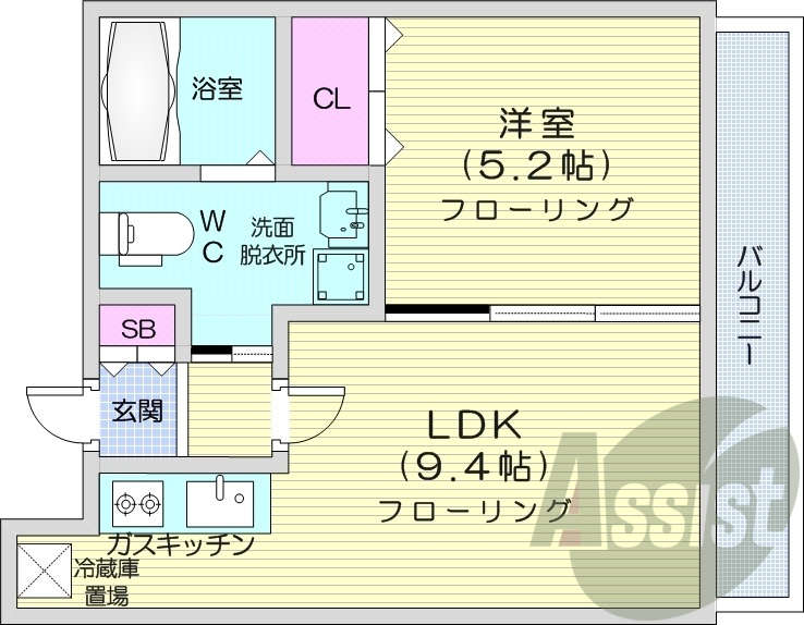 1LDK、エアコン、独立洗面台、ネット無料