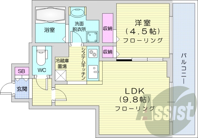 1LDK、クローゼット、シューズボックス