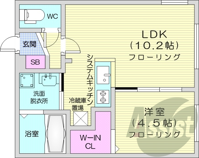 1LDK、システムキッチン、エアコン、追い焚き、ネット無料