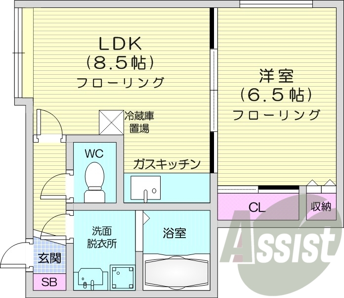 1LDK、独立洗面台、灯油暖房、バストイレ別