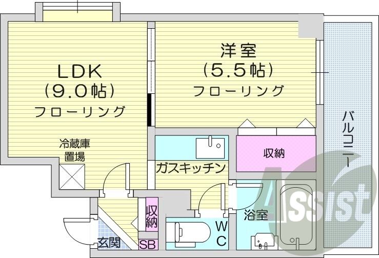 1LDK、バルコニー、暖房便座、シューズボックス