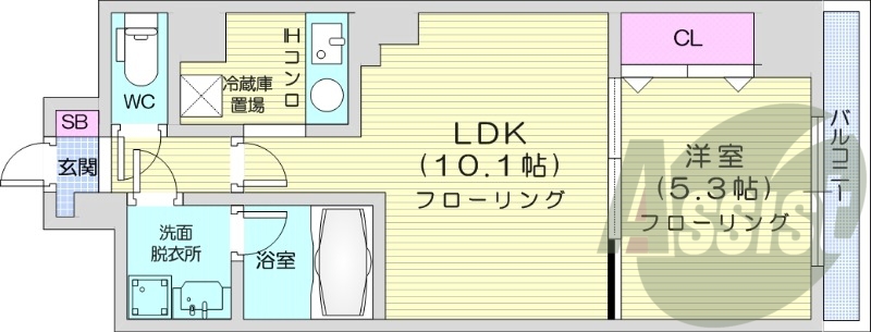 1LDK、オール電化、オートロック、ペット可、バストイレ別