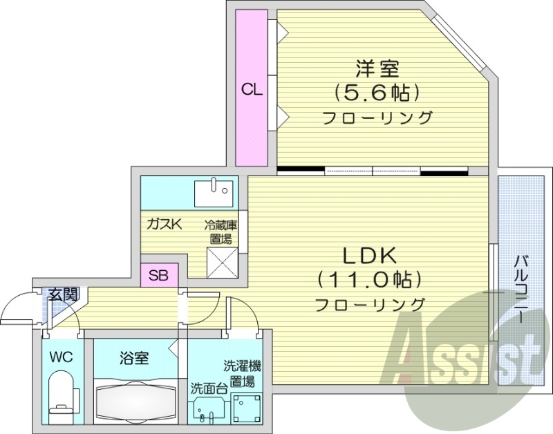 1LDK、都市ガス、TVモニターホン、ネット無料