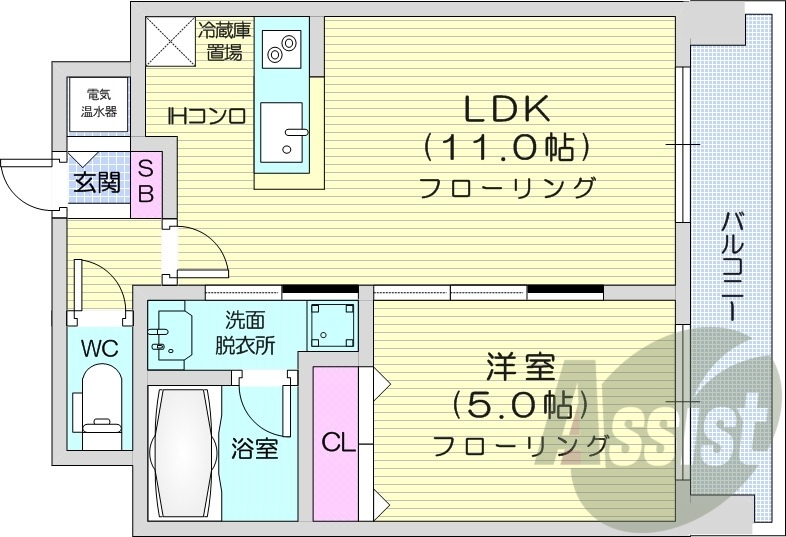 1LDK、オール電化、エアコン、ペット可