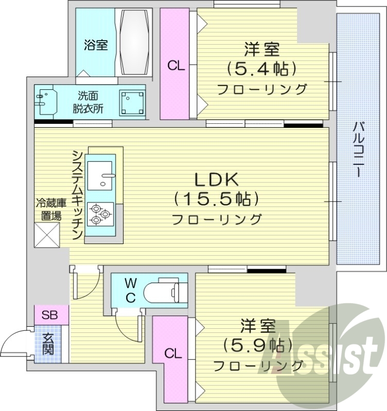 2LDK、都市ガス、ペット可、エアコン、追い焚き、