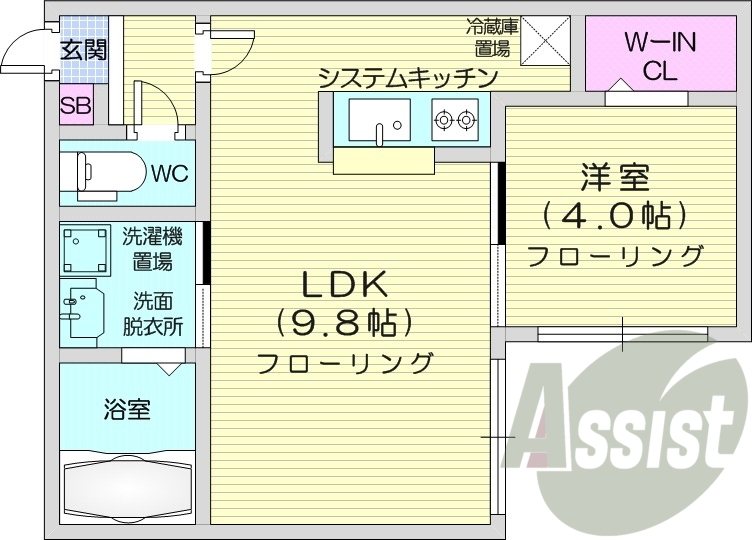 1LDK、システムキッチン、角部屋、オートロック