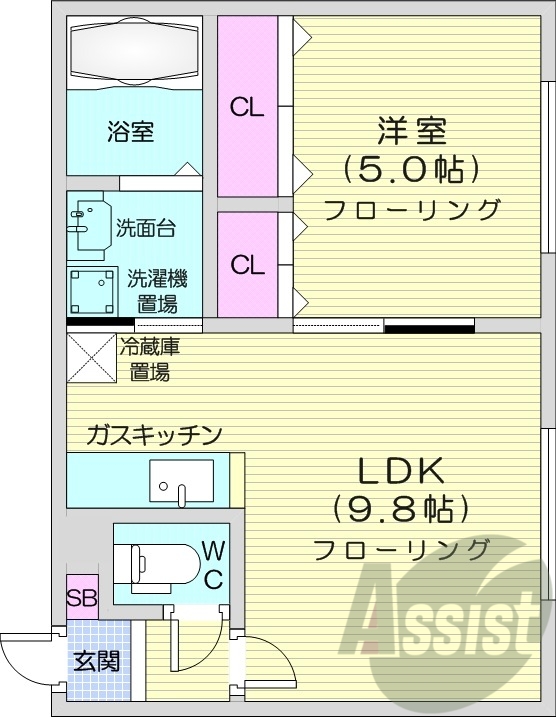 1LDK、独立洗面台、灯油暖房、シャワートイレ、バストイレ別