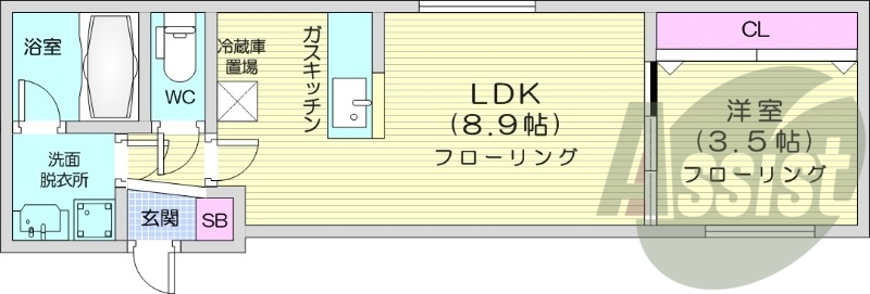 1LDK、エアコン、ガス暖房、ネット無料