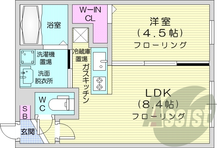 1LDK、都市ガス、エアコン、宅配ボックス