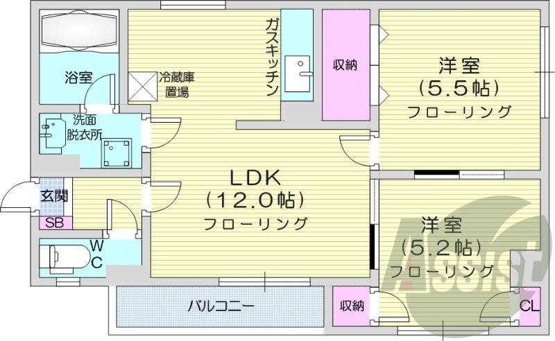 2LDK、ペット可、角部屋、TVモニターホン
