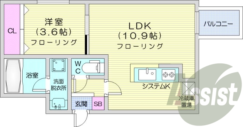 1LDK、エアコン、都市ガス、ネット無料