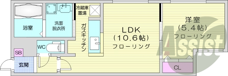 1LDK、都市ガス、ネット無料、エアコン、バストイレ別
