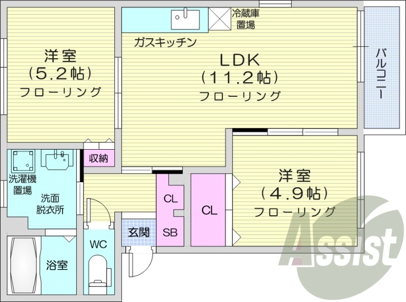 2LDK、エアコン、ネット無料、追い焚き、灯油暖房