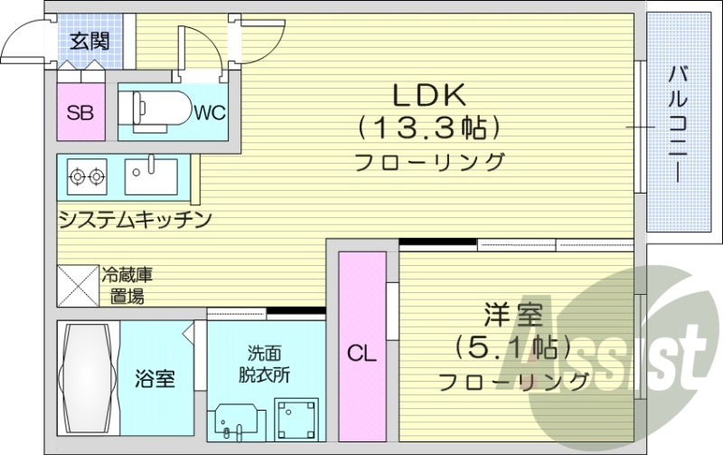 1LDK、エアコン、都市ガス、オートロック、追い焚き