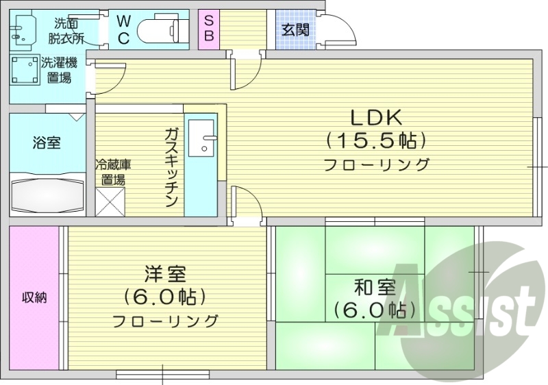2LDK、エアコン、独立洗面台、トランクルーム