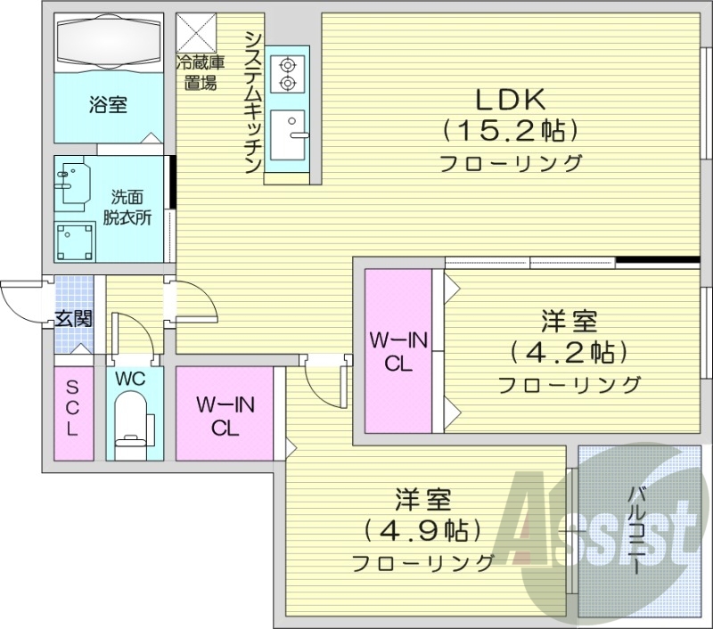 2LDK、都市ガス、エアコン、システムキッチン、ネット無料