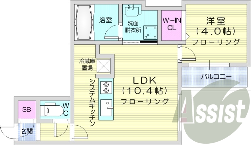 1LDK、エアコン、都市ガス、ネット無料