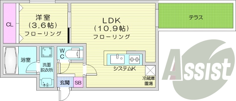 1LDK、エアコン、都市ガス、ネット無料