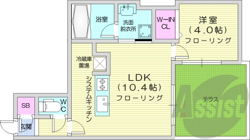 1LDK、エアコン、都市ガス、ネット無料