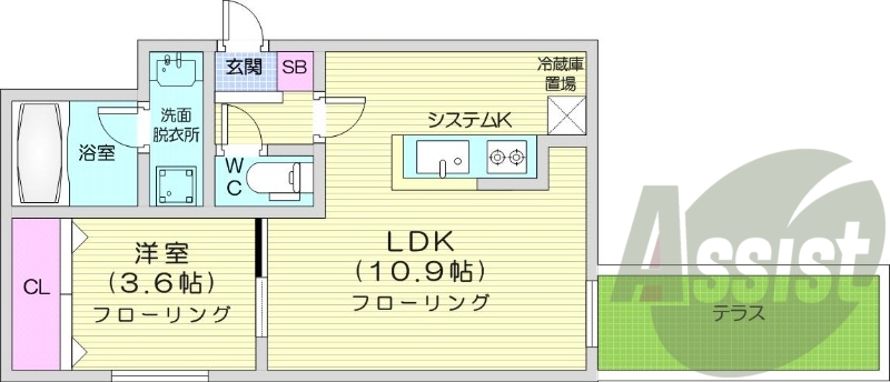 1LDK、エアコン、都市ガス、ネット無料