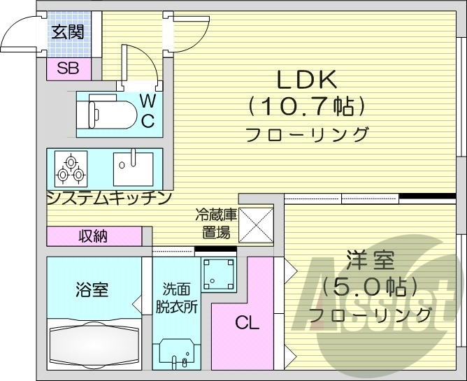 1LDK、エアコン、都市ガス、ペット可、ネット無料