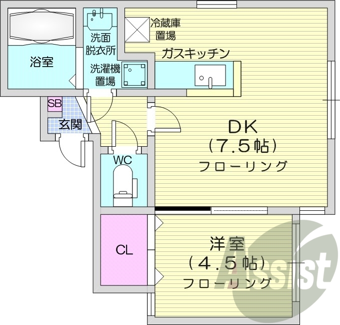 1DK、灯油FF暖房、収納、オートロック