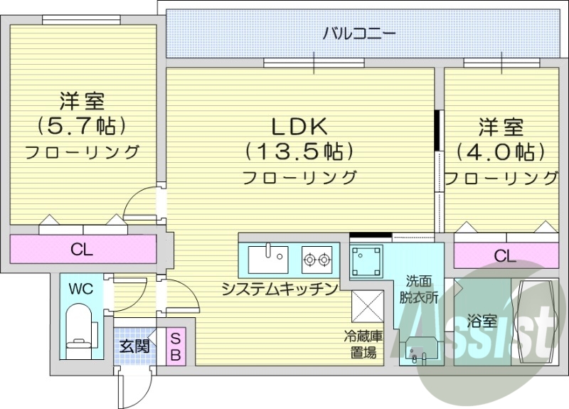 2LDＫ、エアコン、システムキッチン、ペット可
