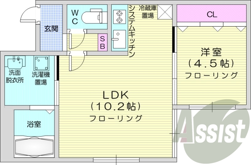 1LDK、オートロック、ネット無料、エアコン、バストイレ別