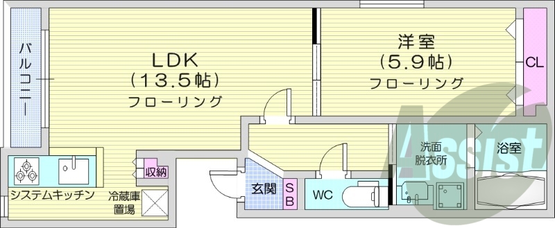 1LDＫ、エアコン、システムキッチン、ペット可