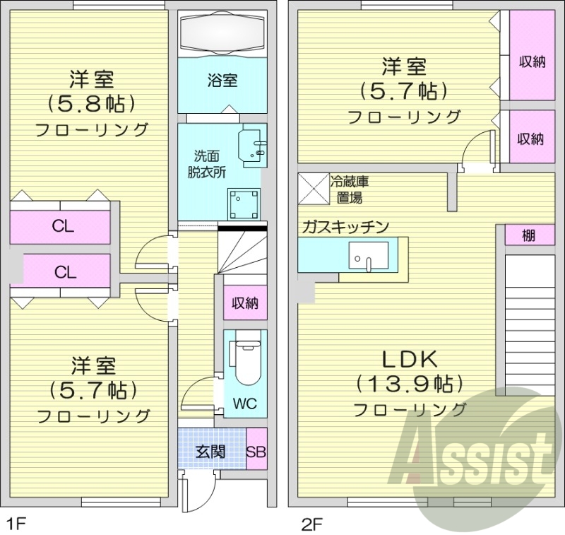 3LDK、メゾネット、エアコン、独立洗面台、風呂トイレ別