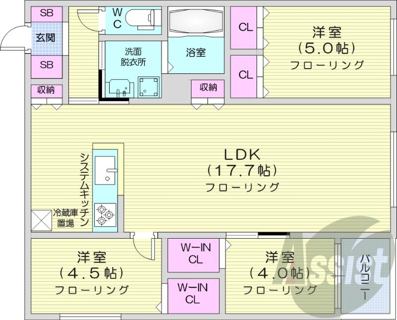 3LDK、エアコン、都市ガス、ペット飼育可