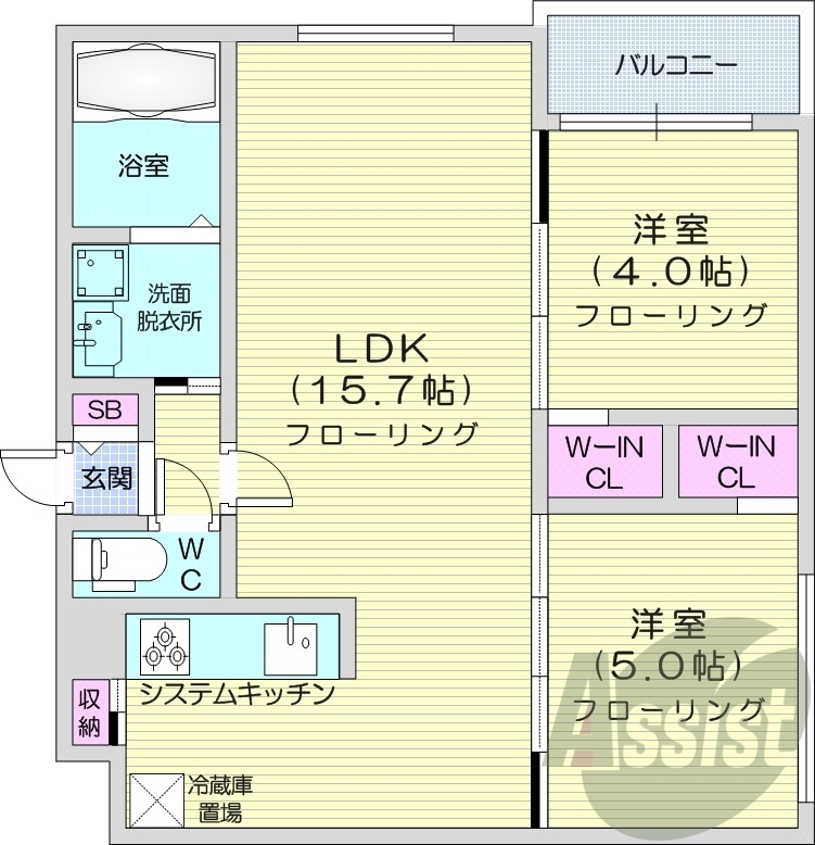 2LDK、エアコン、都市ガス、ペット飼育可