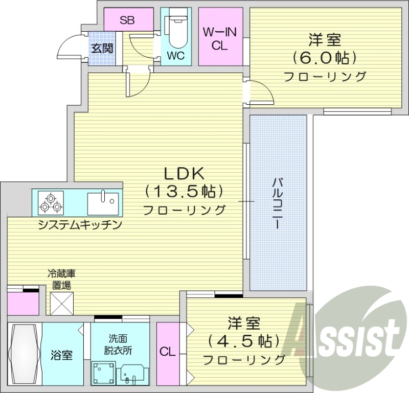 2LDK、エアコン、都市ガス、ペット飼育可