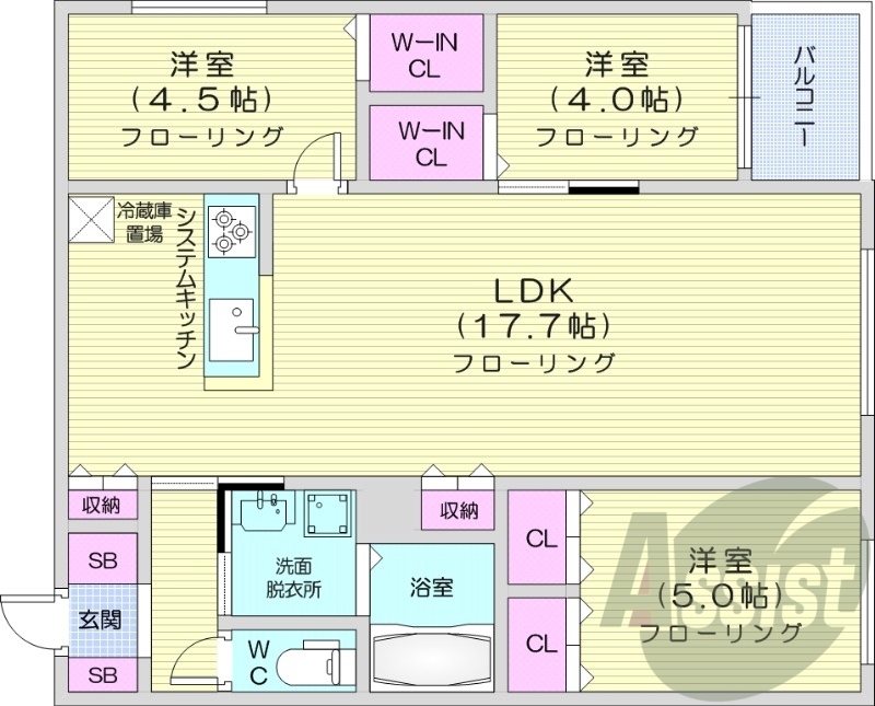 3LDK、エアコン、都市ガス、ペット飼育可