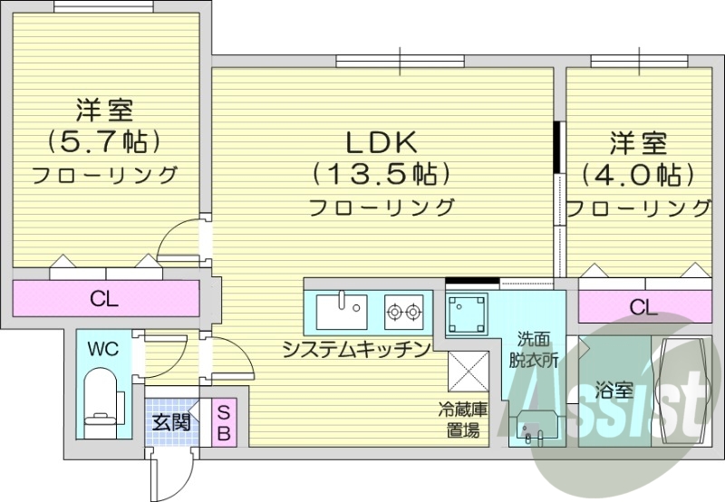 2LDＫ、エアコン、システムキッチン、ペット可