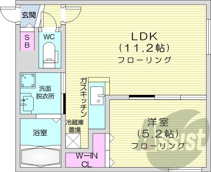 1LDK、エアコン、都市ガス、宅配BOX