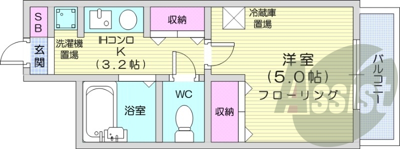 1K、エアコン、都市ガス、ネット無料、IHコンロ