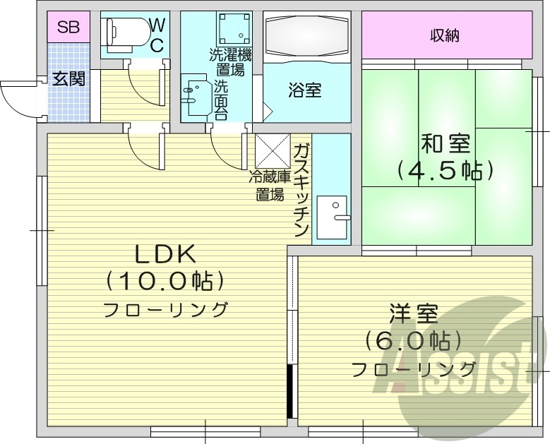 2LDK、灯油暖房、灯油給湯、独立洗面台
