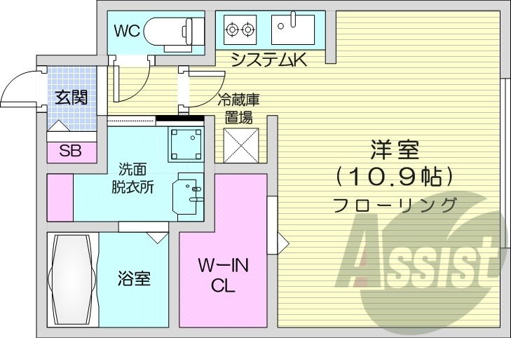 1K、エアコン、システムキッチン、ネット無料