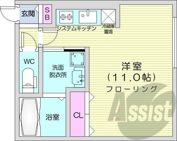 1K、エアコン、システムキッチン、ネット無料